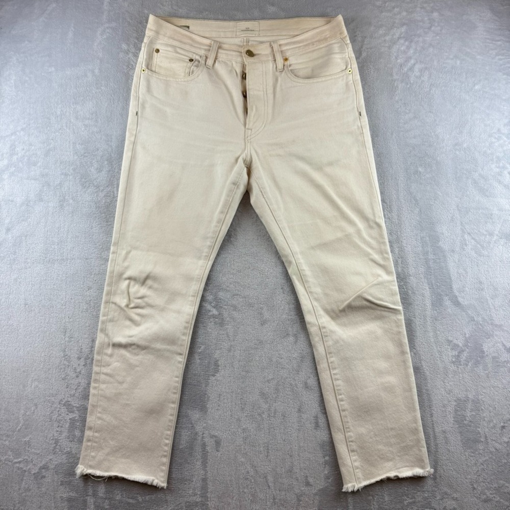 Sid Mashburn Jeans Mens 32x29 Ivory Off White Straight Button Fly Cutoff Denim